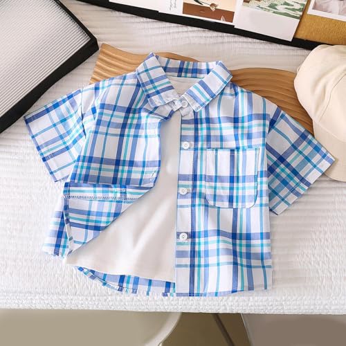 Boys Plaid Button Down Shirts Short Sleeve Lightweight Summer Casual Shirts for Kids 1-11 Years2