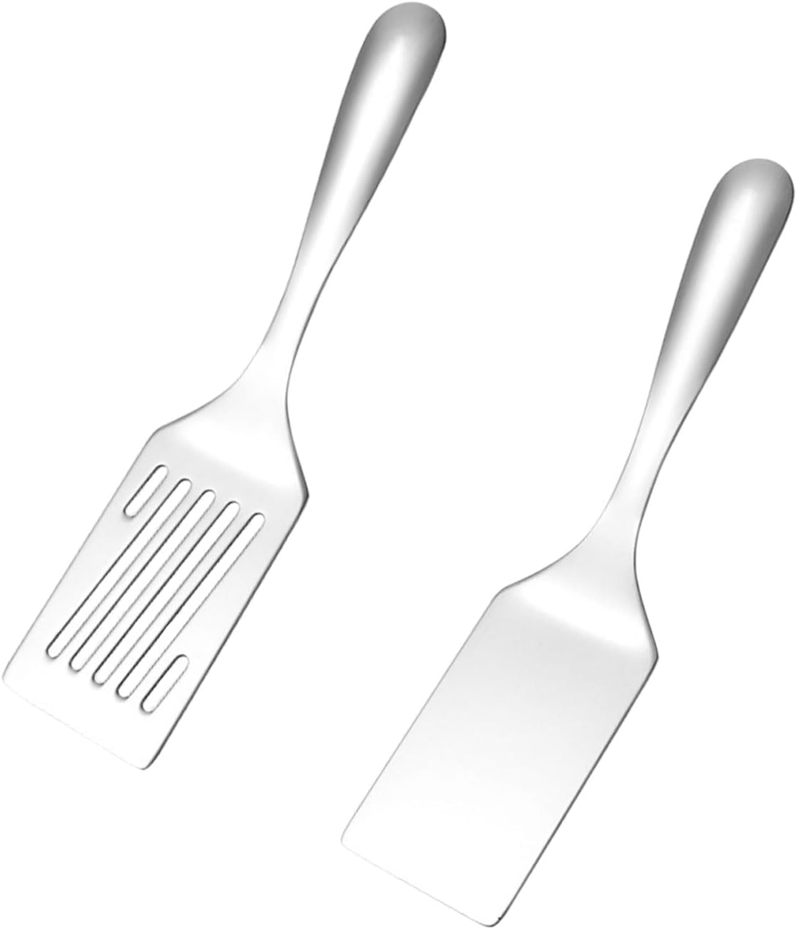 2 Pieces Stainless Steel Slotted Spatula Set Grill Spatula Flat Spatula for Cooking Frying and Baking