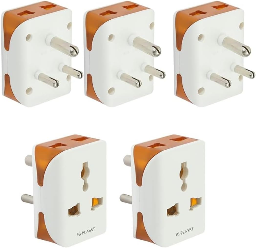 Hi-Plasst (5pcs) (Type-D) 3 Pin Indian Multi-Pin Socket // Travel Universal Multiplug for 2Pin & 3Pin Plugs // Socket Connector for Electric Board // US to India Converter Plug (Modular, 5 Pcs Pack)