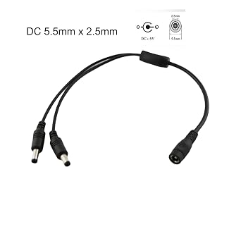 2pcs CCTV DC Power Splitter Cable 5.5mm x 2.5mm Female Jack to 2 Male Splitter Connector Cable 5.5mm x 2.5mm Adapter for LED Strip Surveillance Camera Security Camera