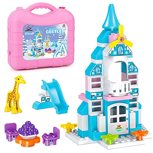 Large Building Blocks Set Frozen Ice Castle Classic Building Toy Kit for Toddlers, Creative DIY Building Construction Toys Ideal Birthday for Girls Boys (68 Pieces)