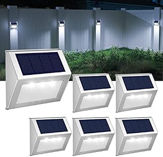 Cool White Solar Fence Lights,Stainless Steel Decorative Lights LED Garden Lights,Waterproof Step Lights Wireless Outdoor Lights for Stair,Wall,Patio,Yard,Path,Fence,6Pack