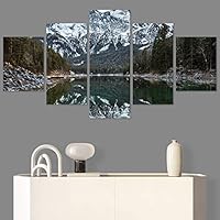 SIGNWIN 5 Panel Canvas Wall Art Winter Lake for Home Decorations Ready to Hang - 60