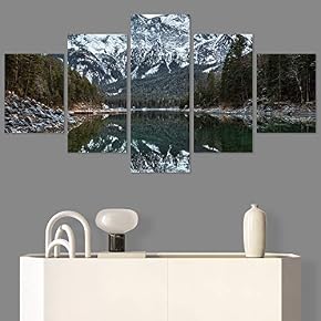 SIGNWIN 5 Panel Canvas Wall Art Winter Lake...