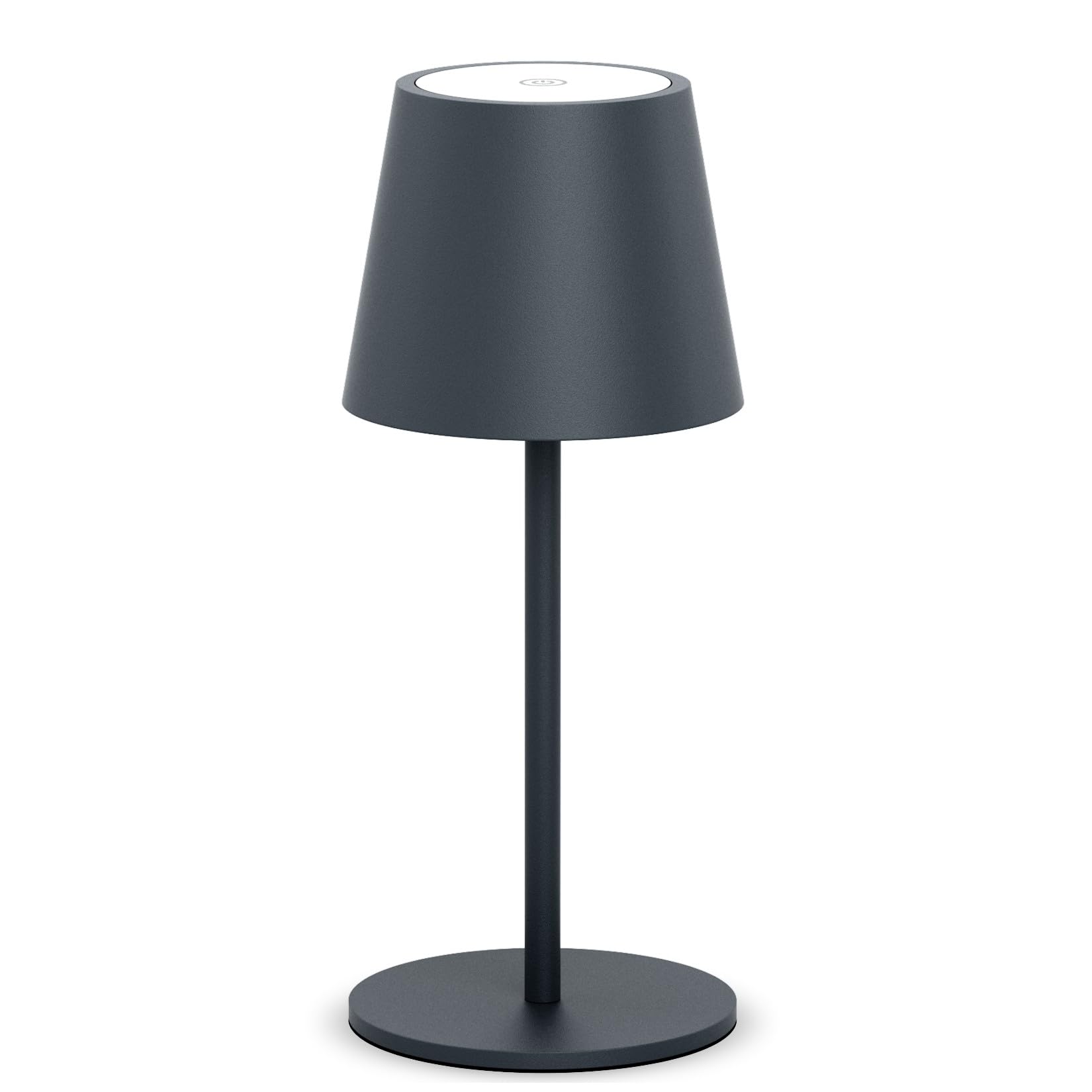 lundwa Dimmbare led akku tischleuchte 26CM, 5000mAh[5V 2A] camping lampe akku aufladbar, 3W 3000K tischleuchte kabellos, IP54 Outdoor Tischlampe für Restaurant, Schlafzimmer, Bar (Anthrazit,1 Stück)