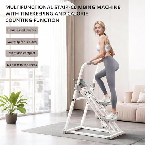 Foldable Stair Stepper, Stepper Exercise Machine with Handlebar, Adjustable Resistance, Quiet Climber Cardio Equipment with Timer & Phone Holder for Home Gym