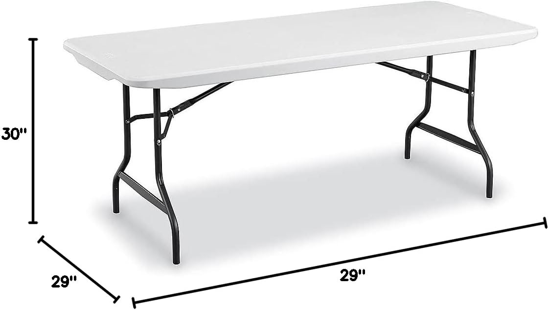 6-Ft Folding Table - Portable, Lightweight, Easy Setup for Indoor/Outdoor Events, Picnics, Camping, Parties, Crafting, Plastic, Sturdy Steel e