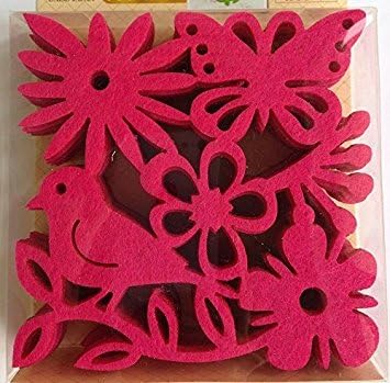Set of 6 Spring Bird Series, PINK Coasters, Felt Coaster - Beverage, Drink, Beer - Home Kitchen Decor, Housewarming Gift Registry Gift Idea