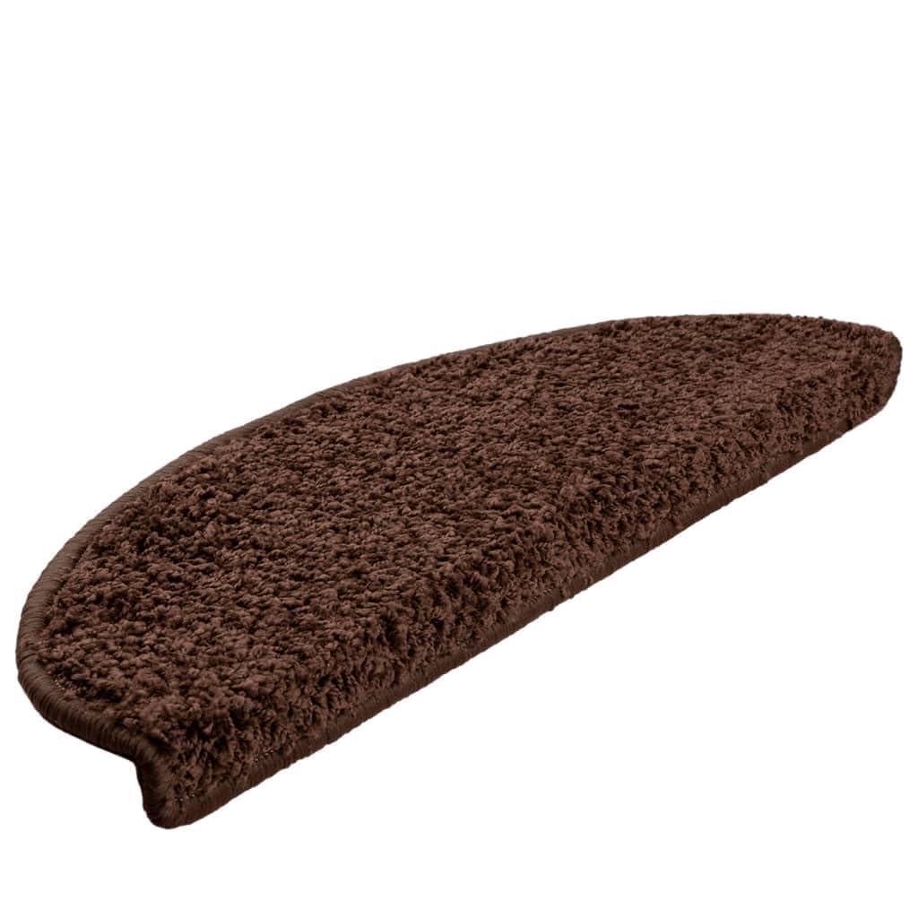 Tapis d'escalier touffeté avec bande adhésive lot de 15 marches marron semi-circulaire 4cm