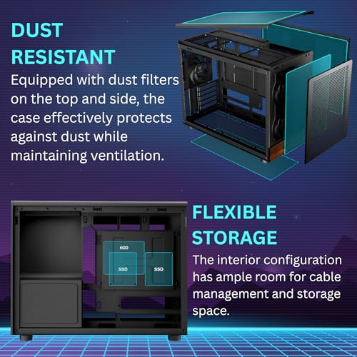 GAMDIAS Micro-Tower Gaming Case, Walnut Front Panel& Side Tempered Glass, 3×120mm Prebuilt Fan, Support Dual 360mm Radiators, micro‑ATX/Mini‑ITX, USB 3.0x2& Type Cx1, Front‑Mounted PSU ATHENA M4M WOOD by GAMDIAS - Image 8