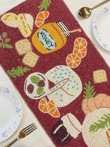 Image of Handmade Multicolour Beaded Dining Table Runner | Decorative Console Runner for Dining Table | Xmas & New Year Special Festive Home Decor | Handcrafted Luxury Table Runner