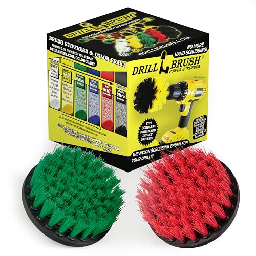 Drill Brush - Indoor/Outdoor Medium and Stiff 4-inch Round - Spin Brush - Combo Kit - Cleaning Supplies - Stove, Oven, Sink - Grout Cleaner - Outdoor Rug - Deck Brush - Algae, Mold, Mildew, and Moss