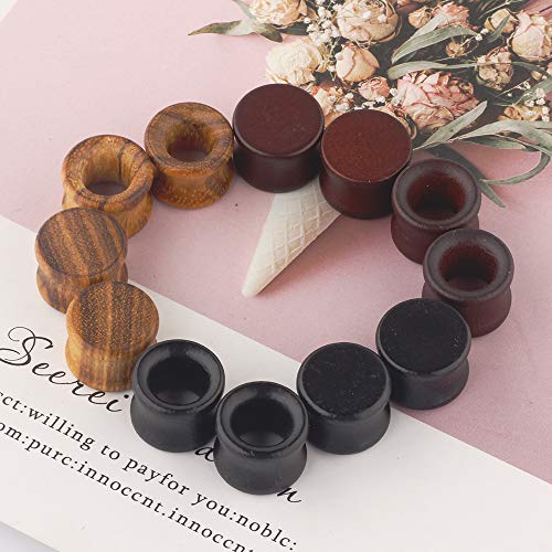 TIANCI FBYJS 12pcs Vintage Natural Brown Black Wood Organic Ear Tunnel Plugs Stretcher Gauges for Men and Women Hollow Solid Wooden Gauges For Ear3