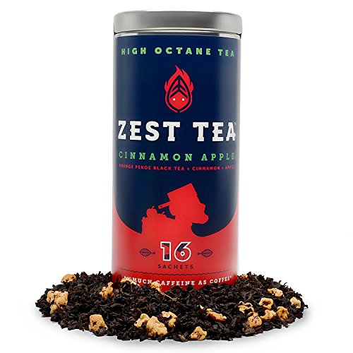 Zest Tea - Apple Cinnamon Black High Caffeine Energy Tea, 16 Count Tea Sachets - Pieces of Cinnamon and Apple in a South Indian Nilgiri Black Tea, Packaged in Premium Pyramid Bags