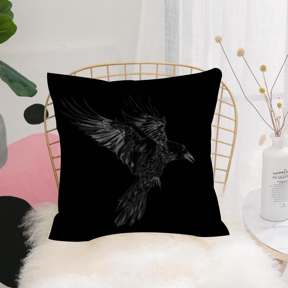 HYOSXW Cushion Cover,Throw Pillow Case Home Decorative for Living Room Bedroom Sofa Chair 16X16 Inch,Grunge Bird Flying Raven Black Wildlife Page Crow Dark Detail Drawing Design Vi,Pillowcase 40X40cm