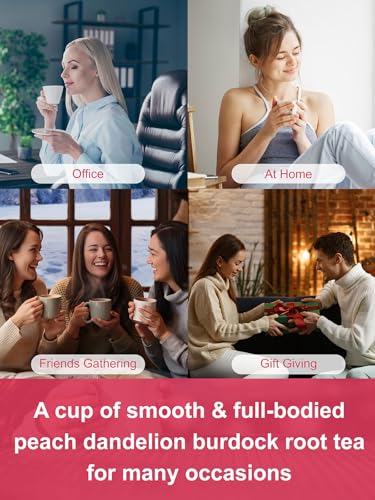 Image of TeeLux Peach Dandelion Burdock Root Tea Bags, Caffeine Free, 100 Count | Natural Herbal Blend with Sweet Cinnamon, Zesty Ginger & Toasty Roasted Dandelion Root, Sugar Free, Hot or Iced
