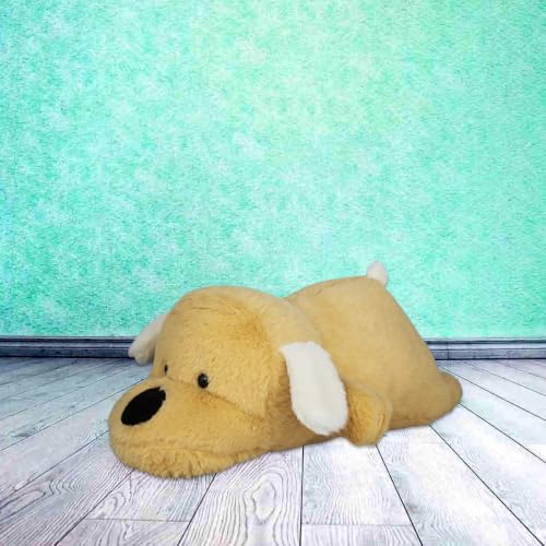 Image of Plush Brown Dog Stuffed Animal, Soft Sleeping Puppy Toy with White Ears