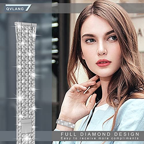 Qvlang Bling Band For Samsung Galaxy Watch 5 & 4 Band / Active 2 40Mm 44Mm/ Watch 5 Pro 45Mm / Watch 4 Classic 46Mm 42Mm, 20Mm Diamond Rhinestone Metal Wristband Strap For Women (Silver) #TOP5