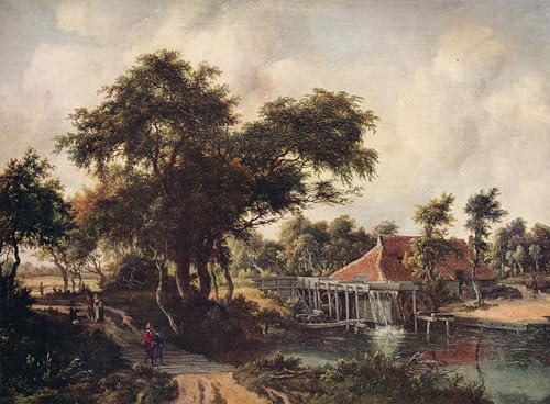 Toile Paysage avec un moulin à eau de Hobbema - Tableau classique de 60x90cm pour chambre