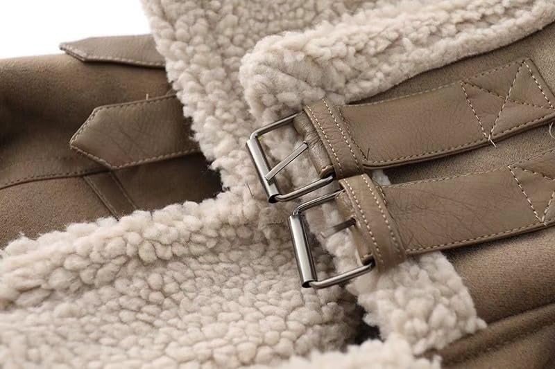 Générique Veste En Cuir Suédé Sherpa pour Femme Veste Aviateur D'Hiver En Polaire Chaude Manteau Doublé Sherpa pour Motard Manteau En Cuir Aviateur D'Hiver À Col En Fourrure Coupe-Vent