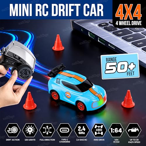 Image of Zest 4 Toyz Remote Control Car Toy for Kids Adults | 1:64 4x4 USB Type-C Rechargeable RC Car | 20kmph High Speed 4WD 360 Drift Action | 50+ feet Range 2.4GHz Remote | Birthday Gift - Asst