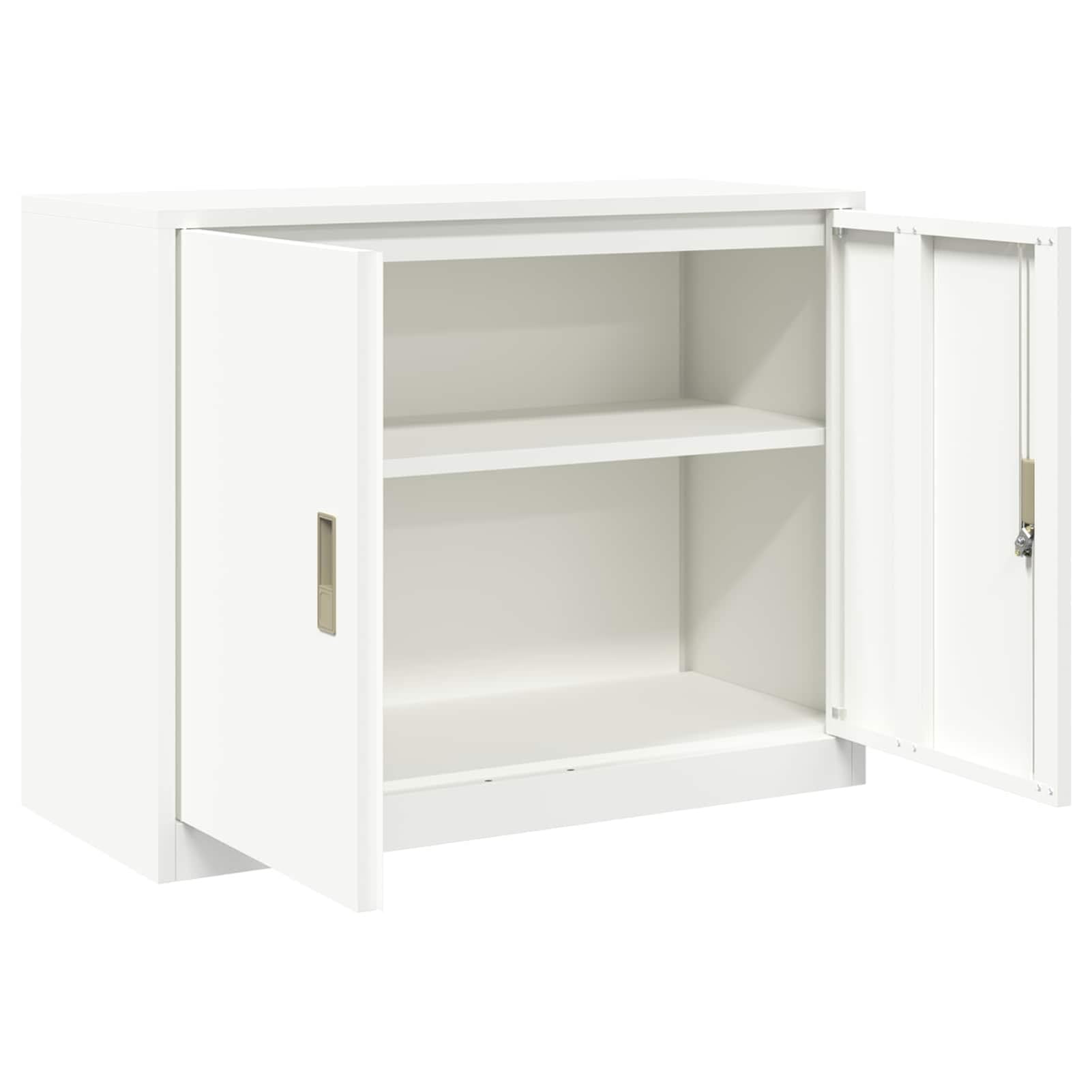 Aufbewahrungsschrank Weiß 90x40x70 cm Stahl pulverbeschichtet mit abschließbaren Türen für Büro und Büroorganisation