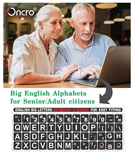 Image of Pack of 2, Large English Keyboard Stickers Big Letter Alphabet Typing US English Language Replacement Stickers for Laptop PC Desktop Computer Black Lettering Water Proof