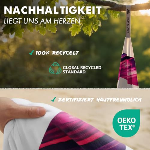 ALP & ACT Strandtuch XXL 200x90 cm - 100% recycelte Mikrofaser - EXTRA LEICHT & schnelltrocknend - großes Microfaser Handtuch für Urlaub & Strand - Badetuch inkl. Baumwollbeutel - pink blau