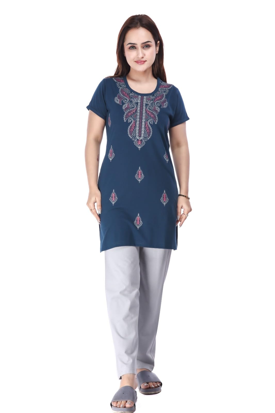 e-max Women's Printed Nightsuit – Soft Breathable Sleepwear Set with Traditional Prints Comfortable Loungewear for All Seasons-picture-13