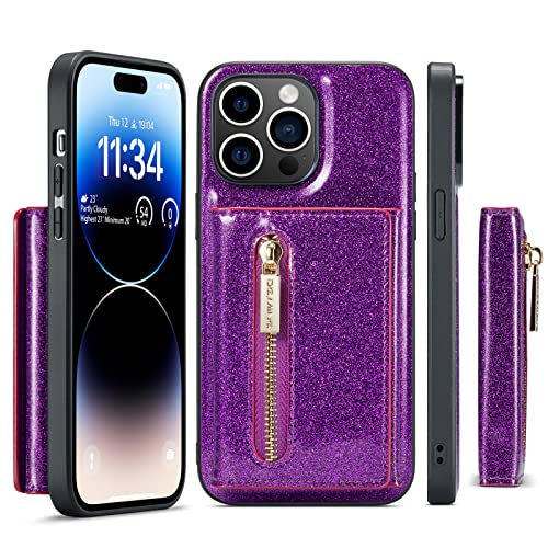 Étui pour iPhone 14 Pro en cuir PU de qualité supérieure avec pochette amovible violette