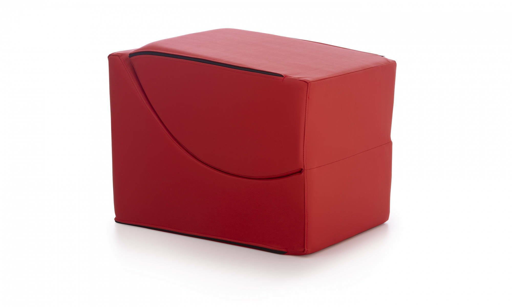 Talamo Italia - Lit pliant Andreina, Pouf transformable en lit simple, Méridienne en simili cuir, 100% Made in Italy, 130x50h50 cm, Rouge