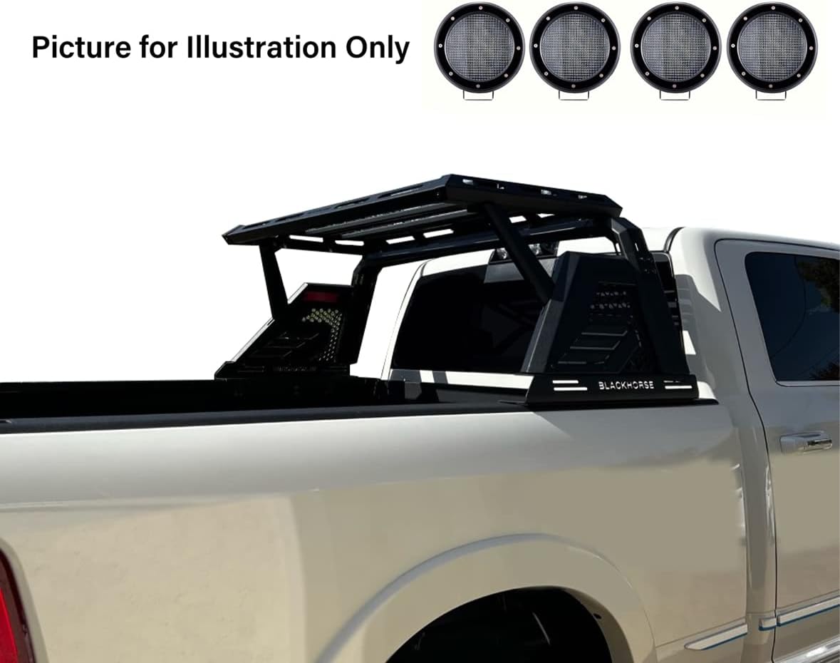 Black Horse Armour II Roll Bar W/Basket Kit Bk Compatible with00-24 Ram 2500/3500|01-24 Silverado 2500/3500 HD|00-24 F-150|17-24 Titan|01-24 Sierra 1500|07-24 Tundra|01-24 GMC Sierra 1500/2500 HD