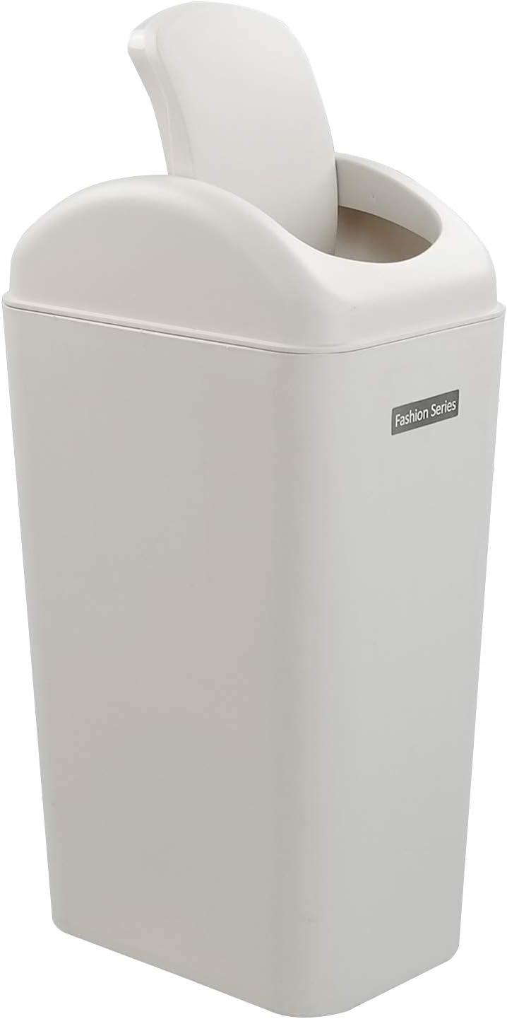 14 L Slim Kitchen Trash Cans, Plastic Garbage Can with Swing Lid, F