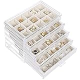 misaya Earring Jewelry Organizer with 5 Drawers, Birthday and Back To School Gift, Clear Acrylic Jewelry Box for Women, Velvet Earring Display Holder for Earrings Ring Bracelet Necklace, Cream