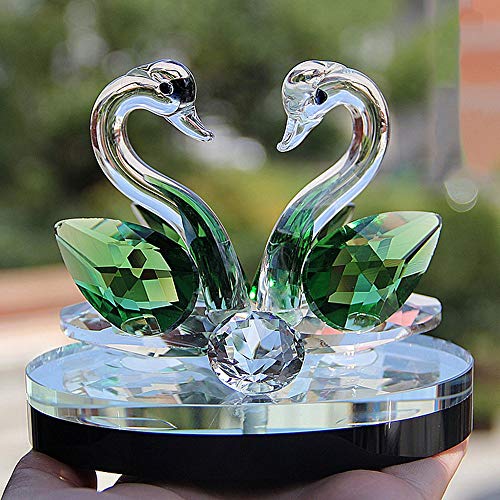 BFHCVDF Figura de Cristal de Cisne Adorno de pisapapeles Adornos de Escritorio para Sala de Estar Verde