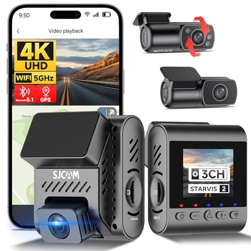 SJCAM M60 4K 3-Channel Dash Cam Front and Rear&Inside Recording with 5GHz Wi-Fi&GPS,Sony STARVIS 2 Sensors Dashcam,Parking Mode with Pre-Recording,HDR Night Vision Car Camera,for Car/Taxi Security