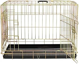 Lords & Labradors Deluxe Metal Dog Crate in Gold (XLarge, 42) | Foldable Dog Crate with Tray | 2 Door | Pet Safe Galvanised Steel | Metal Crate for Dogs Includes Carry Handle | Wired Metal Dog Crate