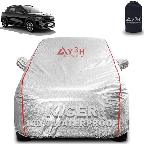 Image of 100% Waterproof Car Cover Compatible with Renault Kiger | All Weather, Dust Proof, UV Protective with Mirror Pocket (Silver Magic)