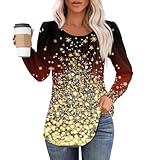 Generic Long Sleeve Tunic Tops For Women Loose Fit Dressy Winter Pleated Round Neck Shirt Baggy Plus Size Womens Plus Size Tops Sequin Print Blouses For Women Business Casual Gold L