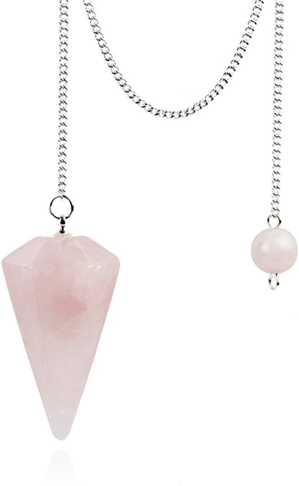 Crystal Pendulum Stone Healing Quartz 12 Facet Reiki Charged Bead End Free Pouch (Rose Quartz)