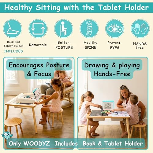 Image of Evolving Sensory Table For Toddlers with Chairs & Foldable Bins - Indoor Kids Arts And Crafts Table - Play a Montessori Activity with Sand - Book /Tablet Holder- (Paper & Accessories included)