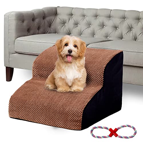 Maloroy 2 Tiers Foam Dog Ramps, Dog Stairs Ladder Pet Ramp Stairs Non-Slip Pet Step For Older Dogs, Pet With Joint Pain, Sofa Bed Ladder For Cats （Brown） #TOP5