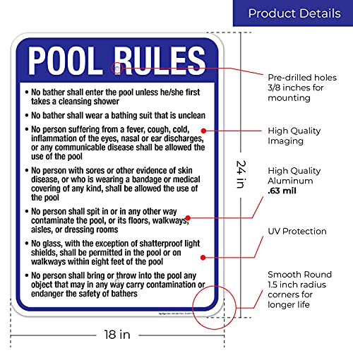 Cartel de reglas para piscina de Massachusetts 18x24 pulgadas miniatura 3