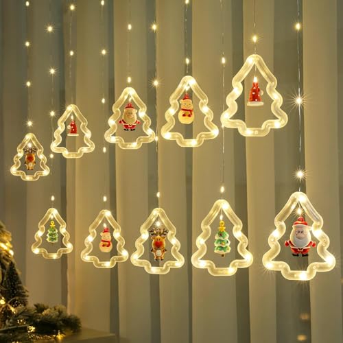 Image of Quace Christmas Tree Curtain Lights Decoration LED Lights Indoor Christmas Fairy Lights for Window Bedroom Decorations, Xmas String Lights for Tree Home Garden Decorations