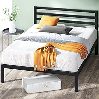 ZINUS Mia Modern 36 cm Metal Platform Bed Frame with Headboard | Wood Slat Support | For Adults, Kids, Teenagers | Easy Assembly | Under Bed Storage | Single | Black
