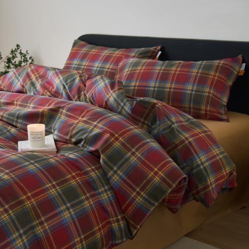 Image of EAVD Retro Gingham Plaid Duvet Cover Set Twin 3-Piece Red&Green&Blue&Yellow