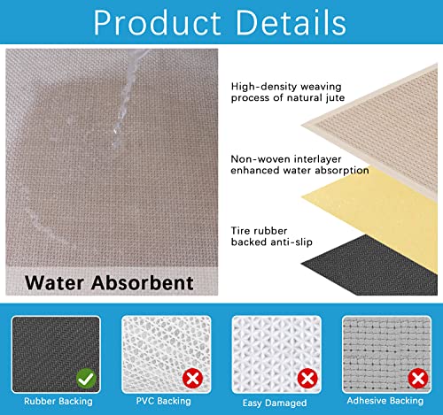 Indoor Door Mat Rug Non Slip, Washable Entry Mat Entry Way Rug, Small Outdoor Door Mat Waterproof, Stain Dirt Resistant Front Rubber Door Mat Outdoor Entrance, Low Profile House Patio Entry Rug, Beige #TOP2