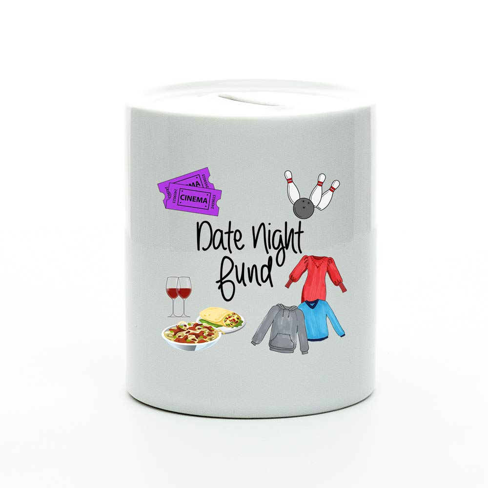 Gorgeous Gift House Multicolor Date Night Fund Ceramic Money Box - Savings Jar - Piggy Bank - Boyfriend Gift - Couples Gift - Girlfriend Present