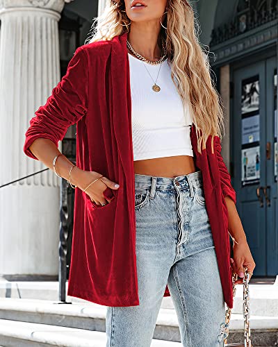 ebossy Women's Vintage Velvet One Button Casual Blazer Suits Silky Long Sleeve Loose Fit Jacket Coat2