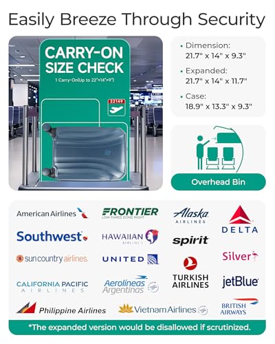 BAGSMART Carry On Luggage 22x14x9 Airline Approved with TSA Lock, Expandable Hard Shell Suitcase with Spinner Wheels, Lightweight 20 Inch Travel Rolling Carry-On Luggage, Light Blue3